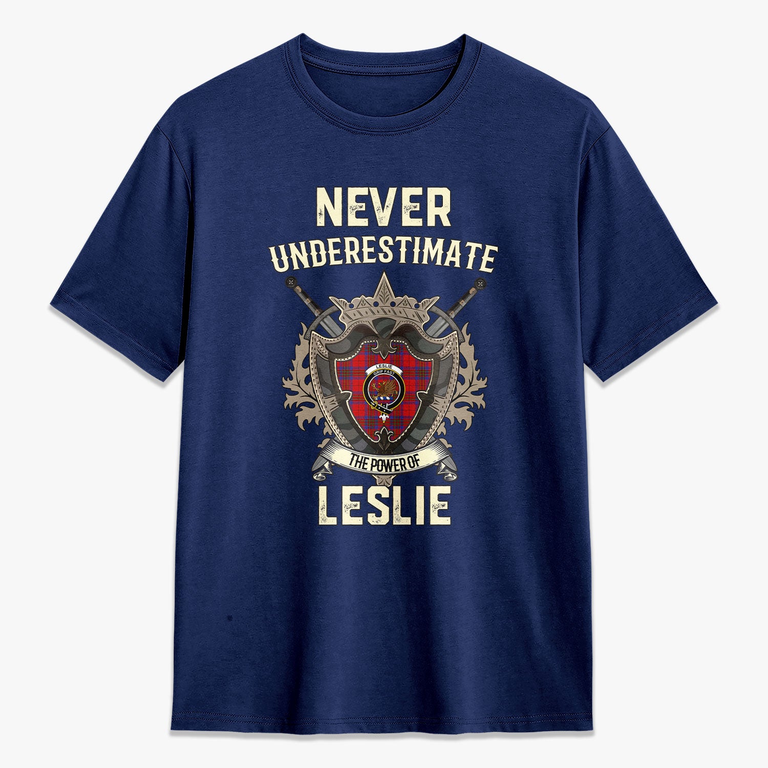 Leslie Modern Tartan Crest 2D T-shirt - Never Underestimate Style