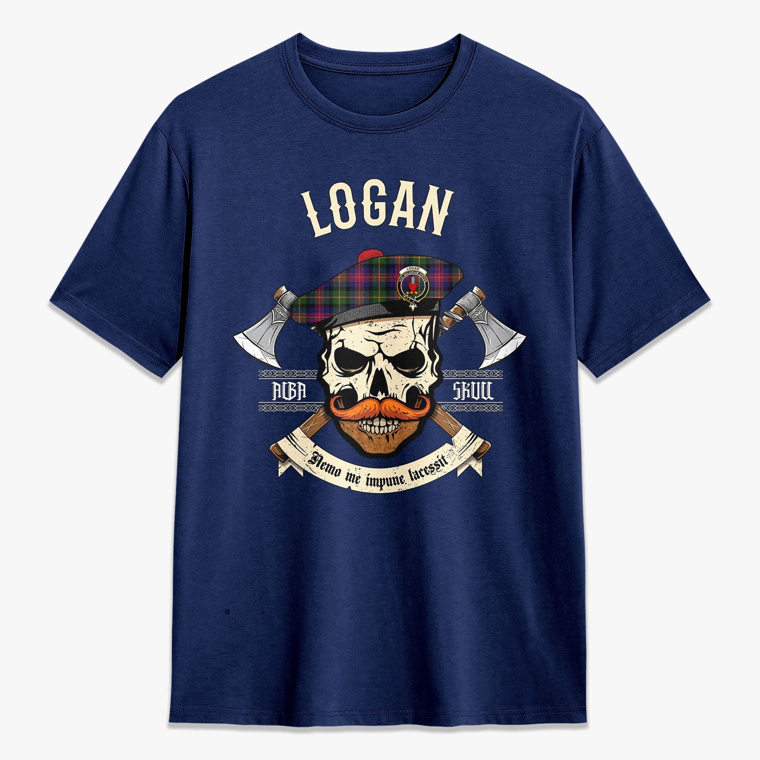 Logan Modern Tartan Crest 2D T-shirt - Alba Skull Style