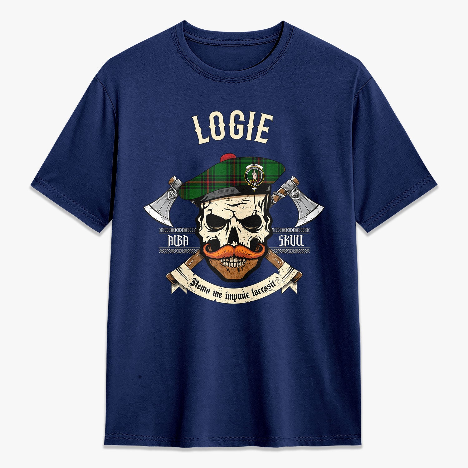 Logie Tartan Crest 2D T-shirt - Alba Skull Style