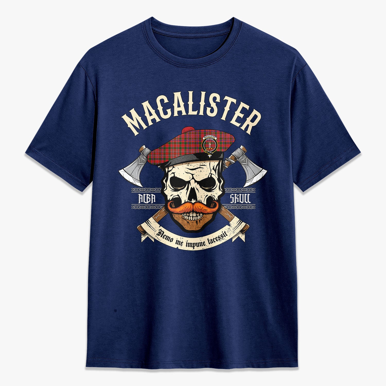 MacAlister Modern Tartan Crest 2D T-shirt - Alba Skull Style