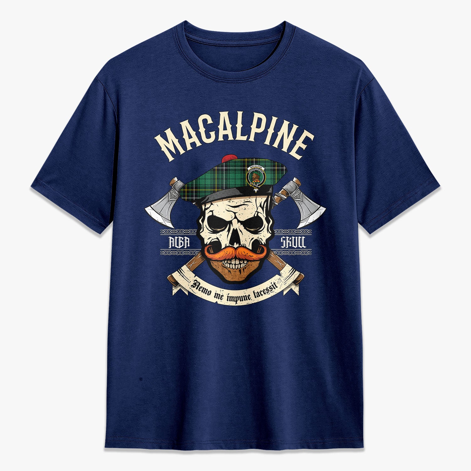 MacAlpine Ancient Tartan Crest 2D T-shirt - Alba Skull Style