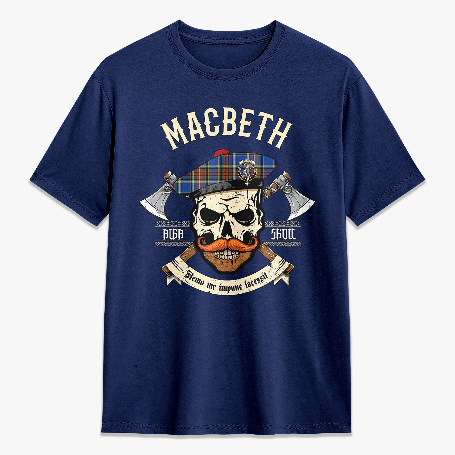 MacBeth Ancient Tartan Crest 2D T-shirt - Alba Skull Style