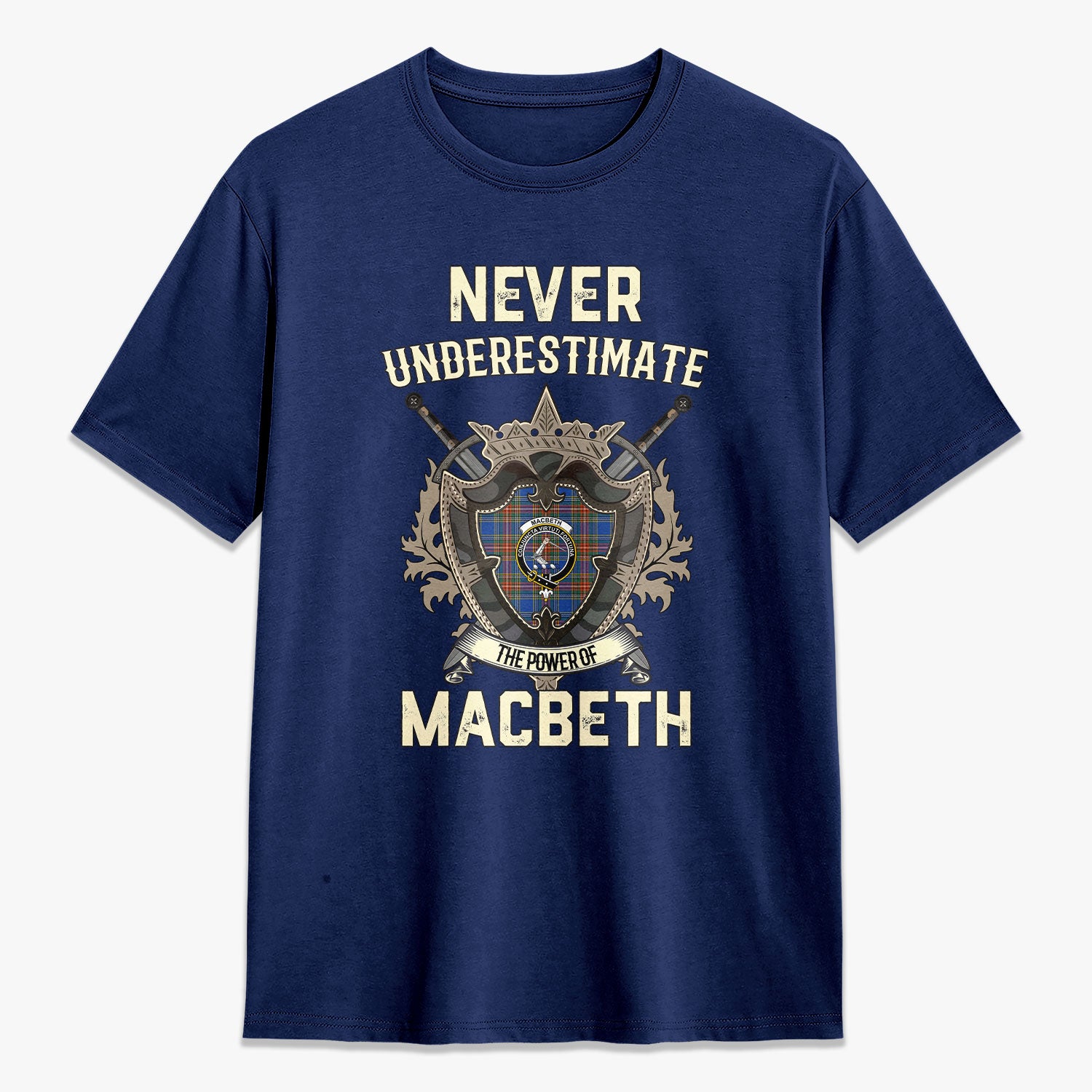 MacBeth Ancient Tartan Crest 2D T-shirt - Never Underestimate Style