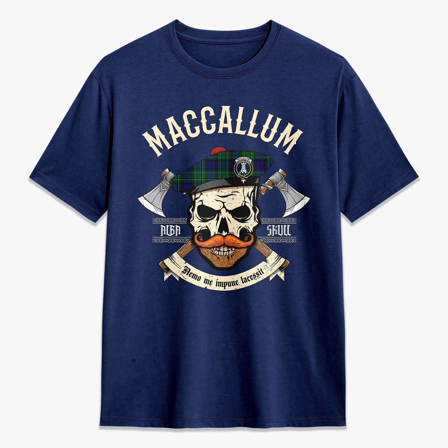 MacCallum Modern Tartan Crest 2D T-shirt - Alba Skull Style