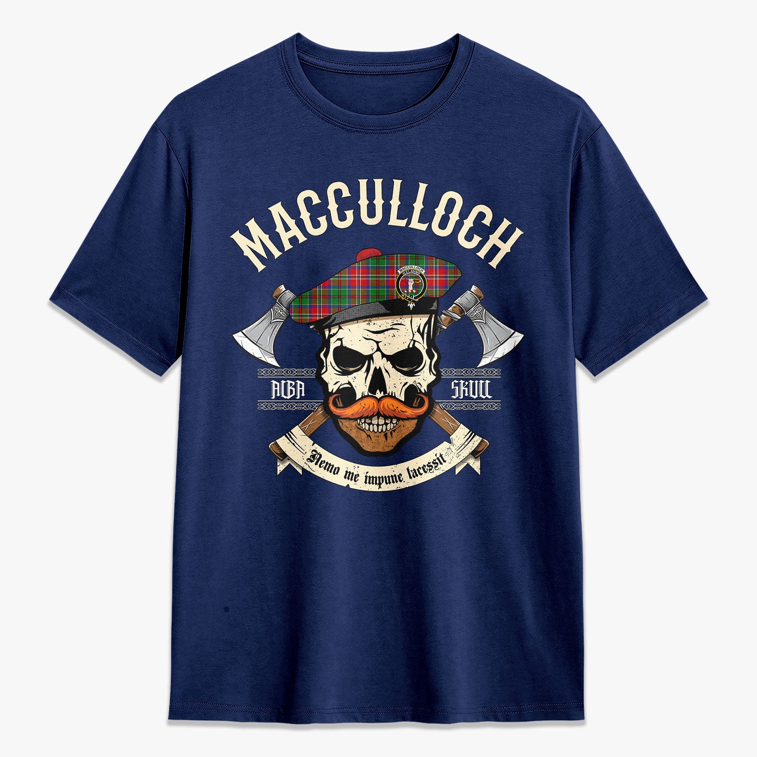 MacCulloch (McCulloch) Tartan Crest 2D T-shirt - Alba Skull Style