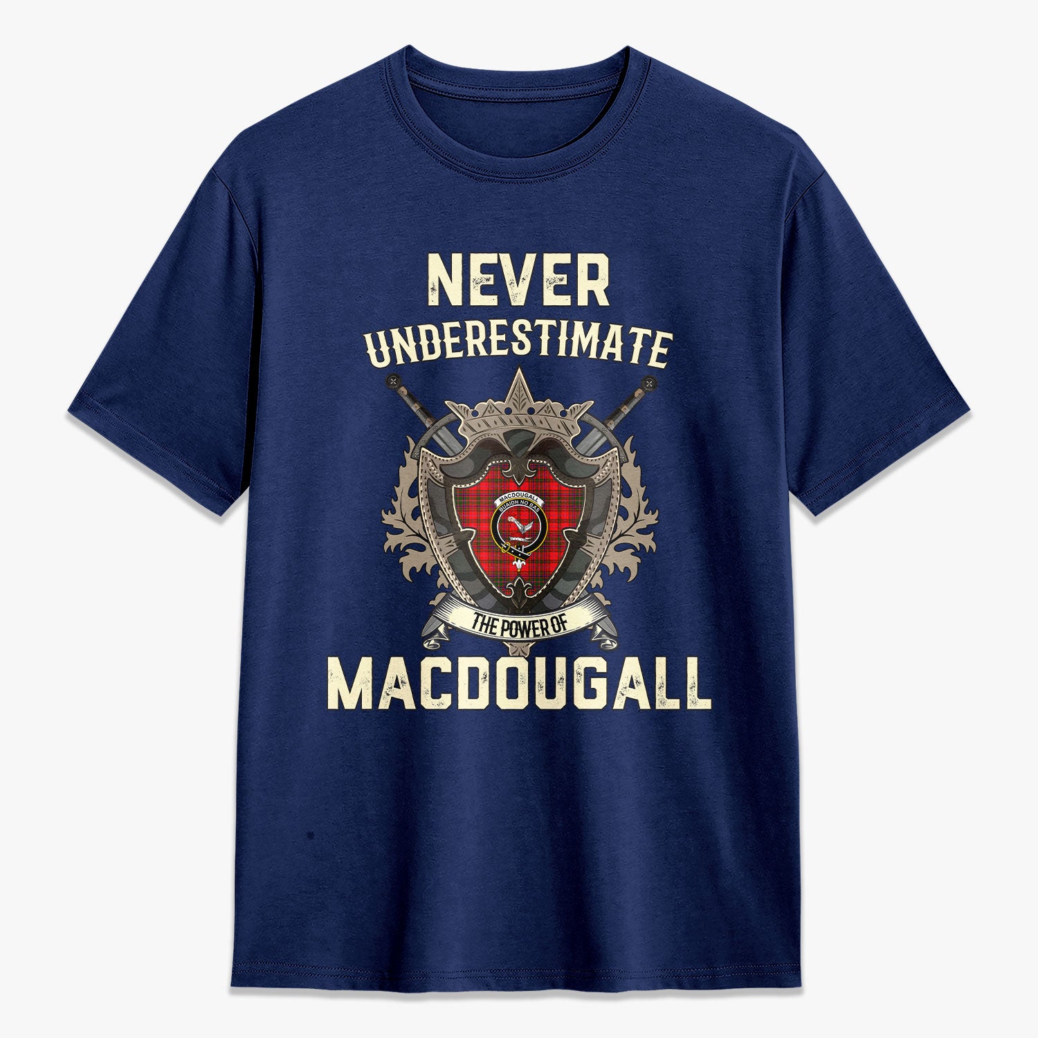 MacDougall Modern Tartan Crest 2D T-shirt - Never Underestimate Style