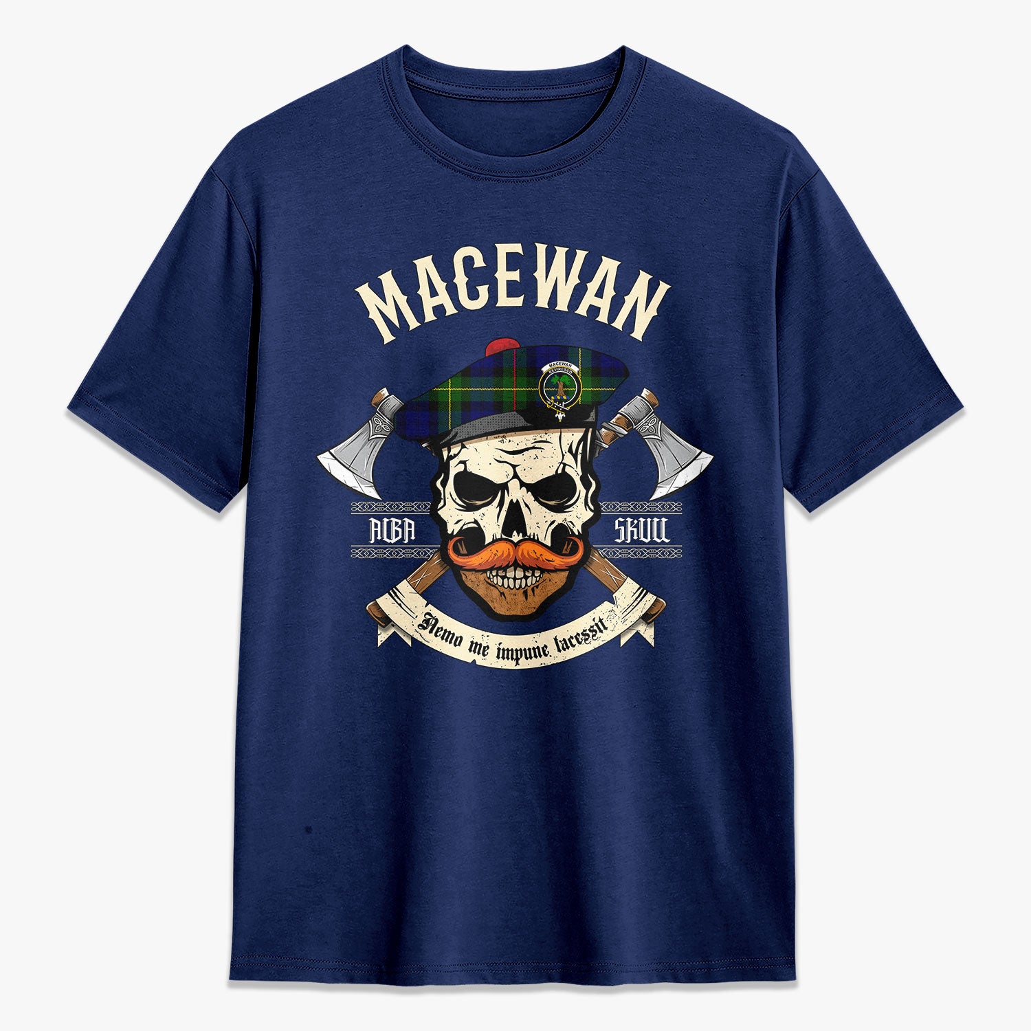 MacEwan Modern Tartan Crest 2D T-shirt - Alba Skull Style