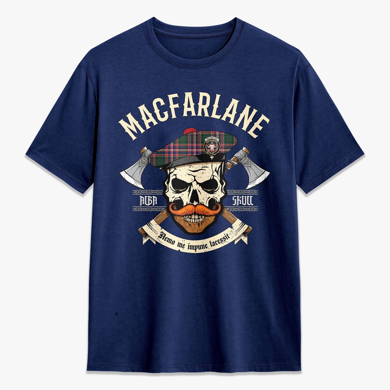 MacFarlane Hunting Modern Tartan Crest 2D T-shirt - Alba Skull Style