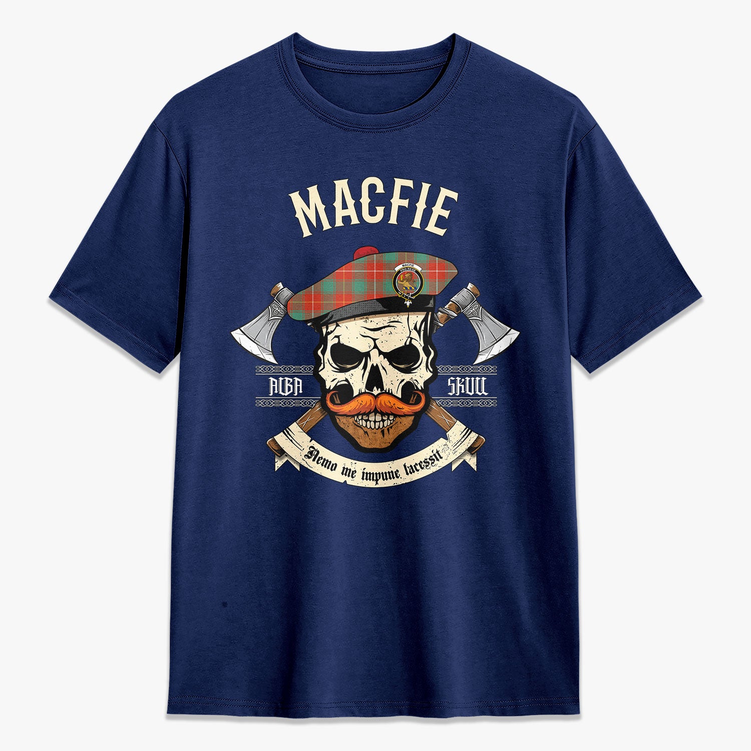 MacFie Ancient Tartan Crest 2D T-shirt - Alba Skull Style