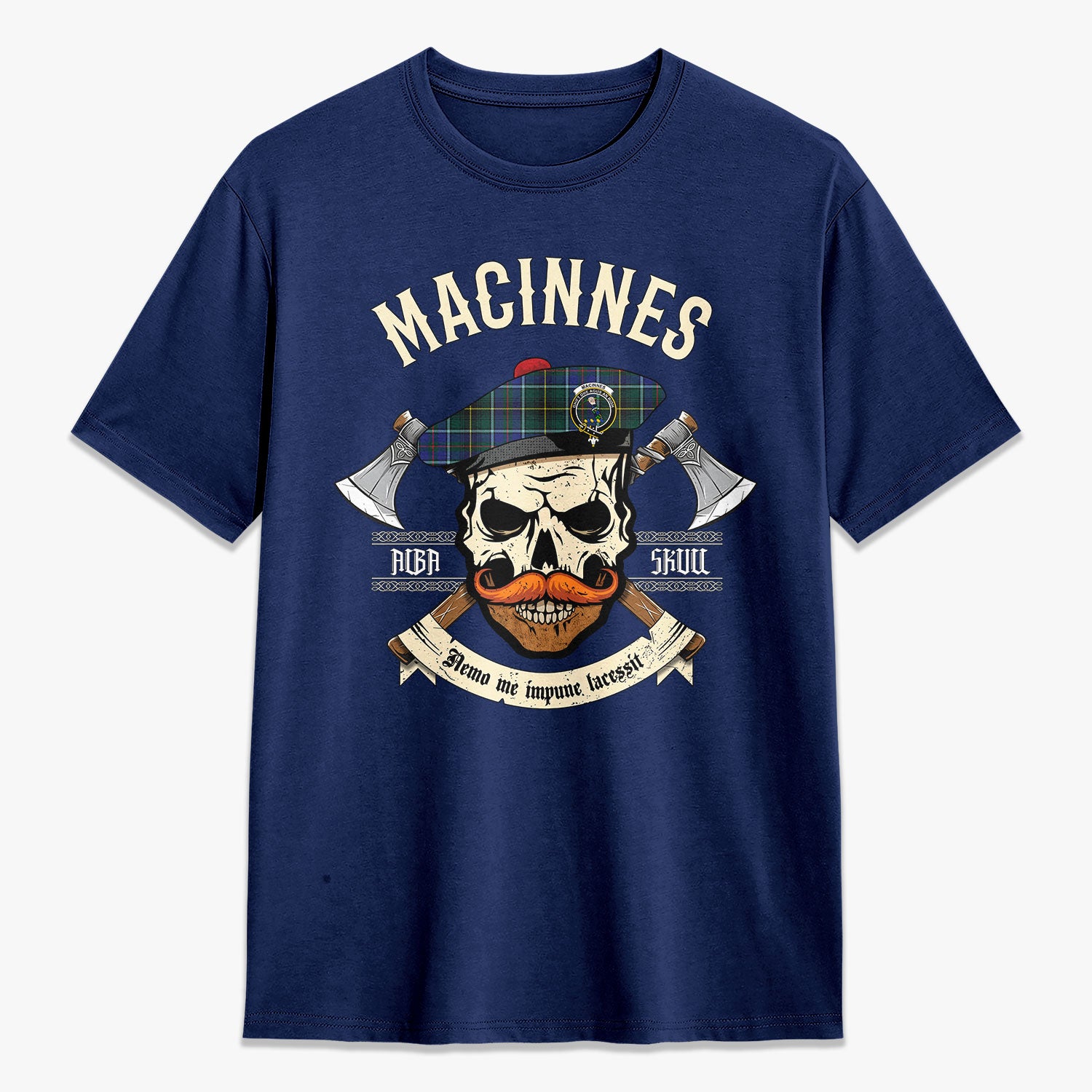 MacInnes Modern Tartan Crest 2D T-shirt - Alba Skull Style