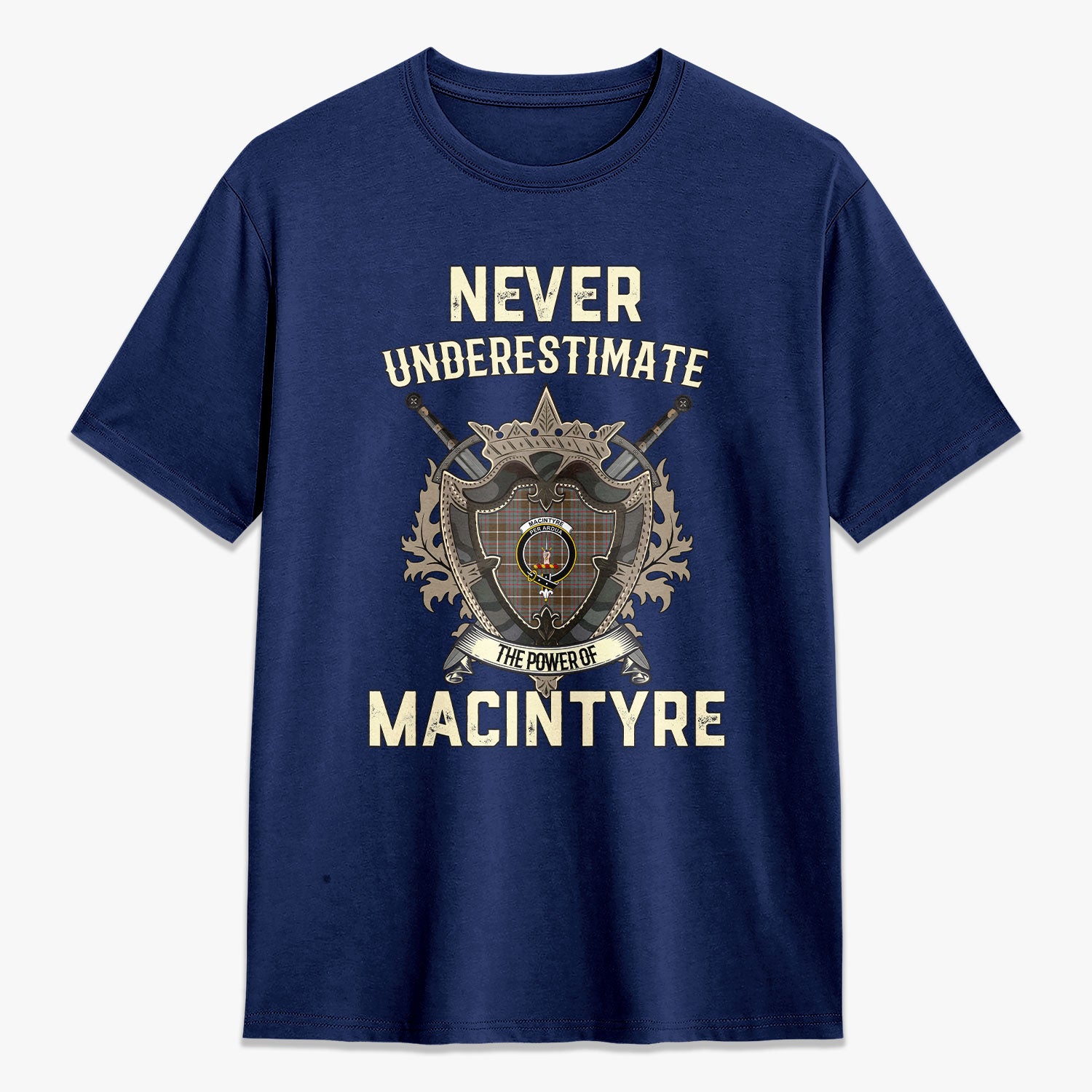 MacIntyre Hunting Weathered Tartan Crest 2D T-shirt - Never Underestimate Style