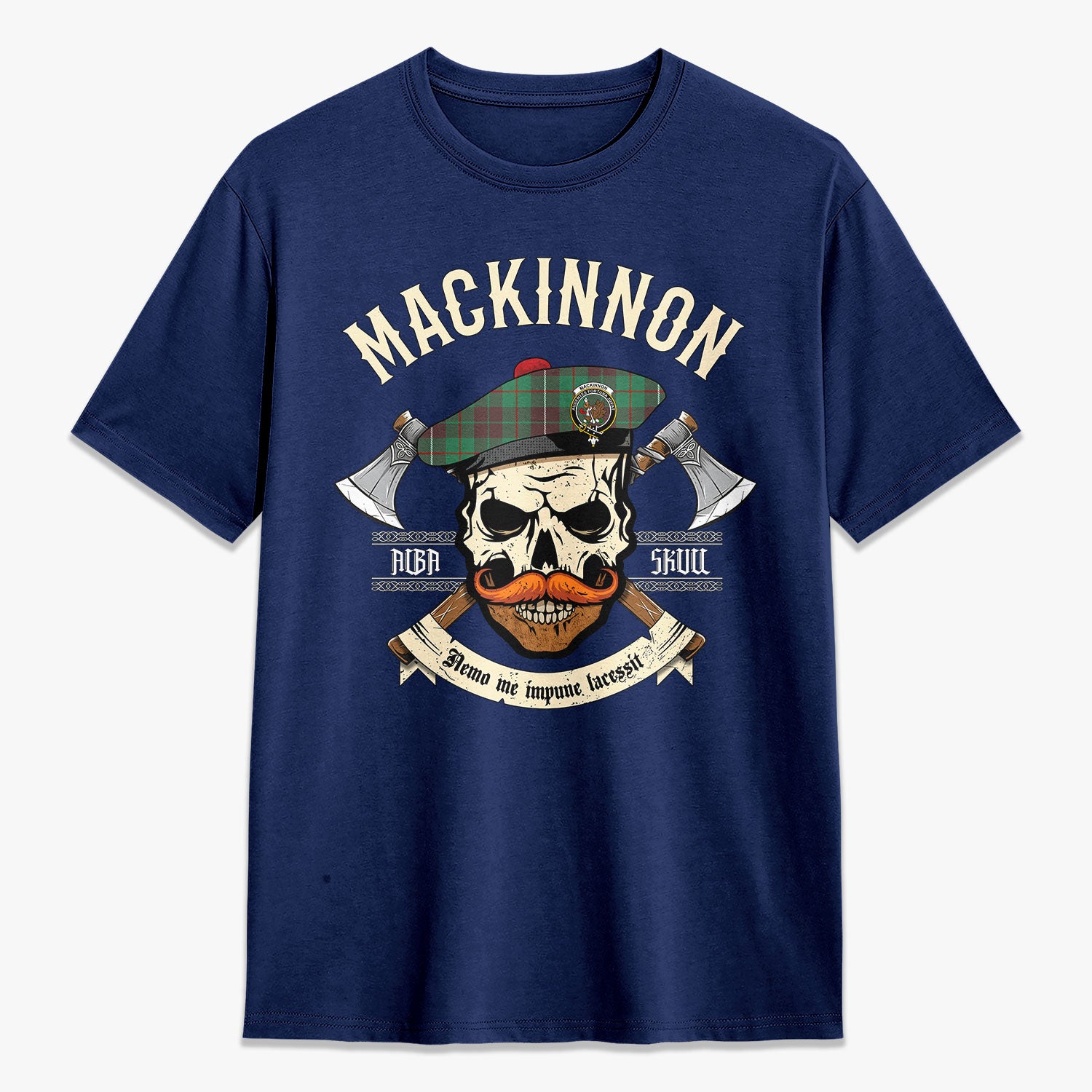 MacKinnon Hunting Ancient Tartan Crest 2D T-shirt - Alba Skull Style