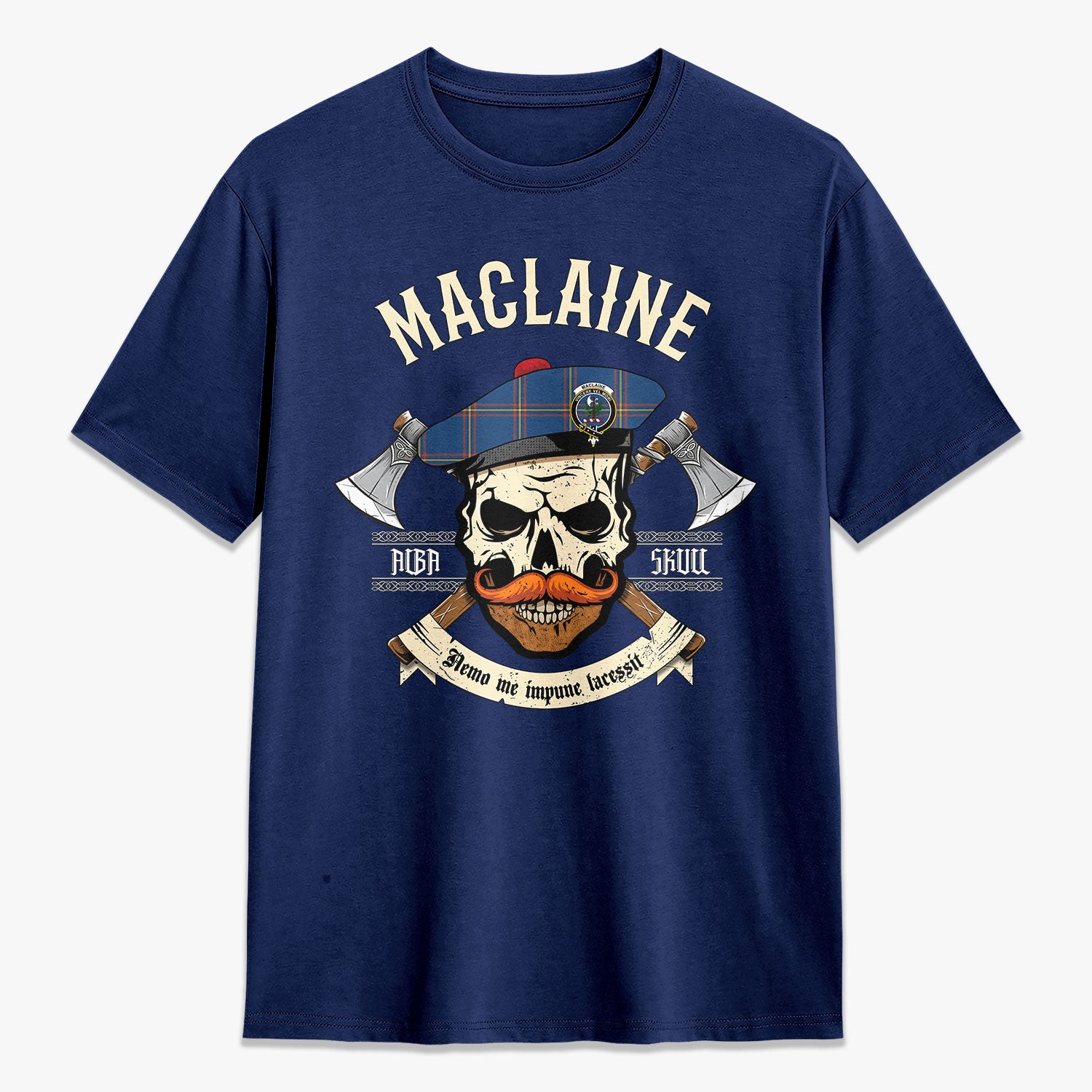 MacLaine of Loch Buie Hunting Ancient Tartan Crest 2D T-shirt - Alba Skull Style