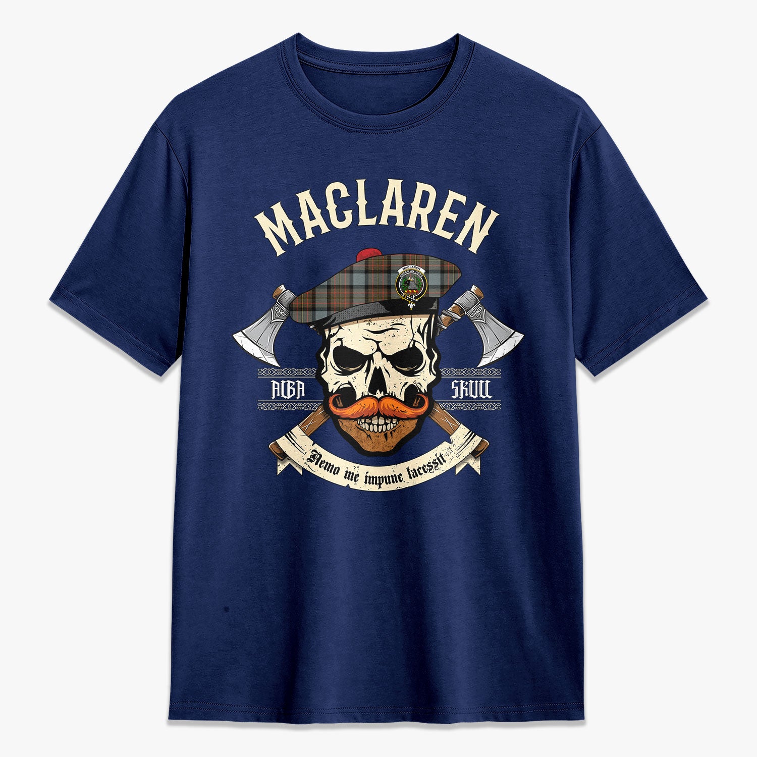 MacLaren Weathered Tartan Crest 2D T-shirt - Alba Skull Style