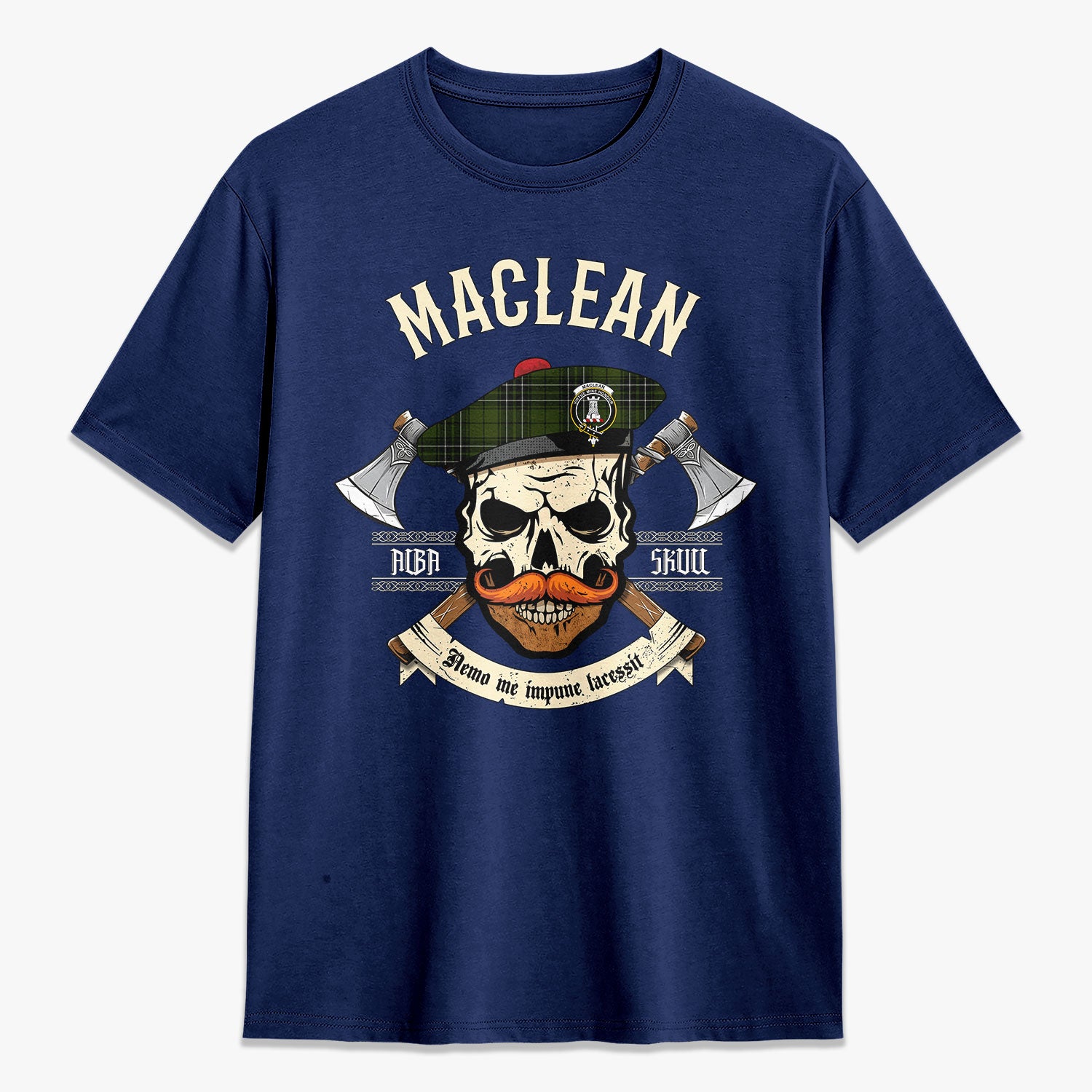 MacLean Hunting Tartan Crest 2D T-shirt - Alba Skull Style