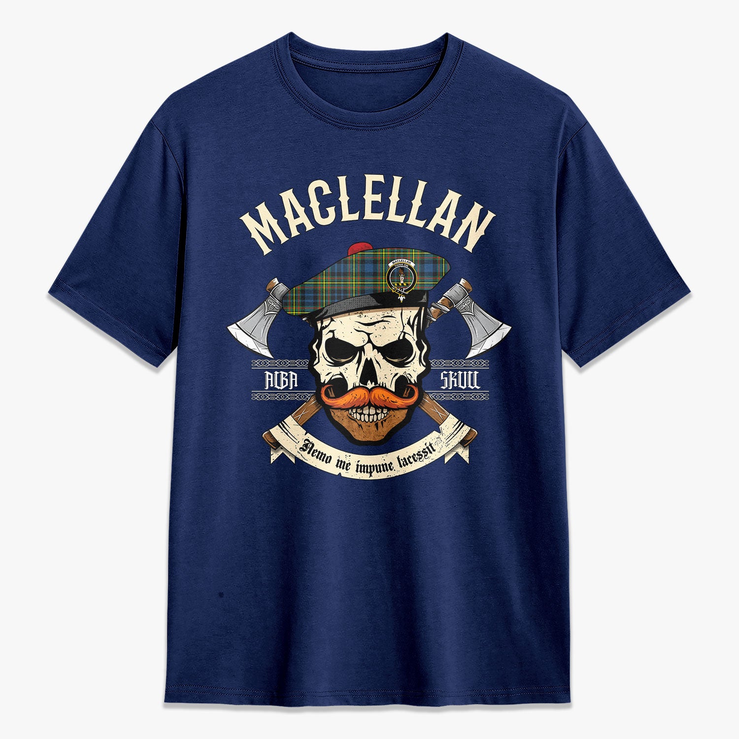 MacLellan Ancient Tartan Crest 2D T-shirt - Alba Skull Style