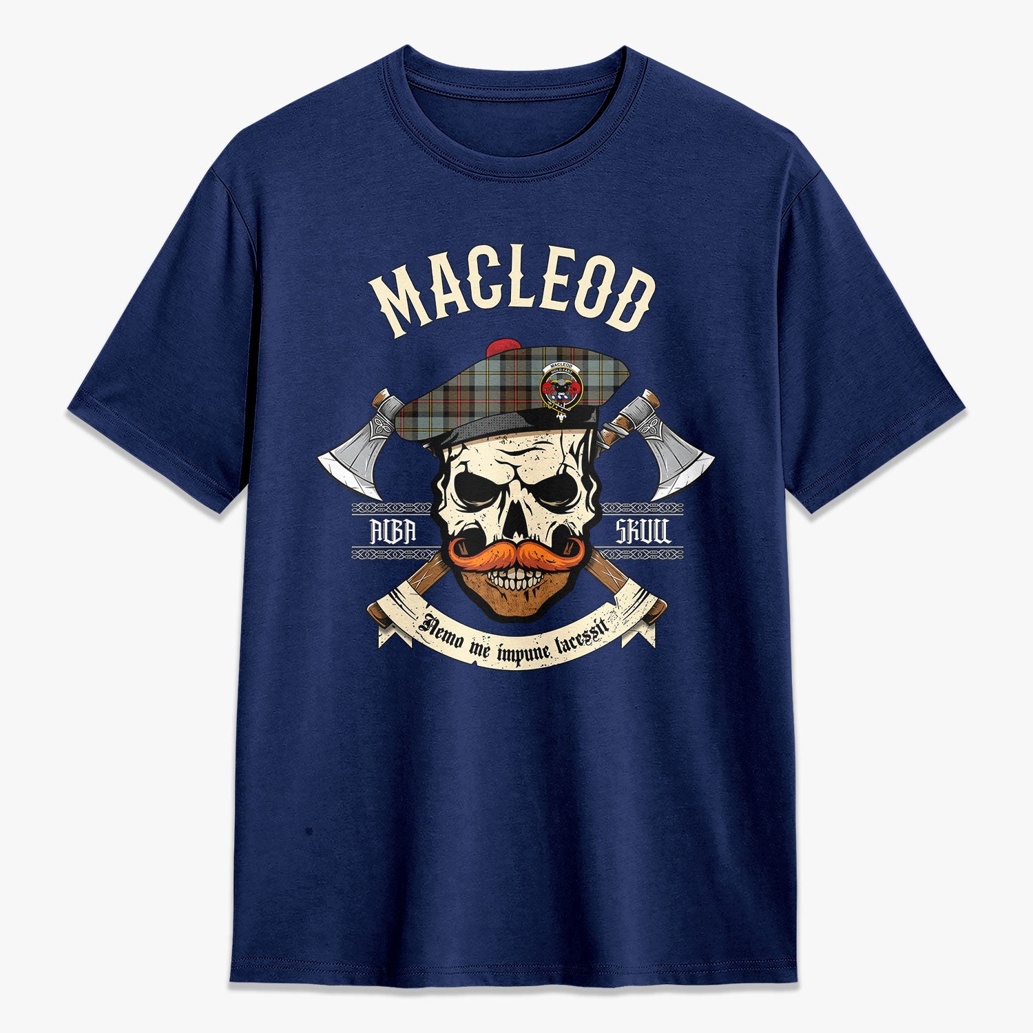 MacLeod of Harris Weathered Tartan Crest 2D T-shirt - Alba Skull Style