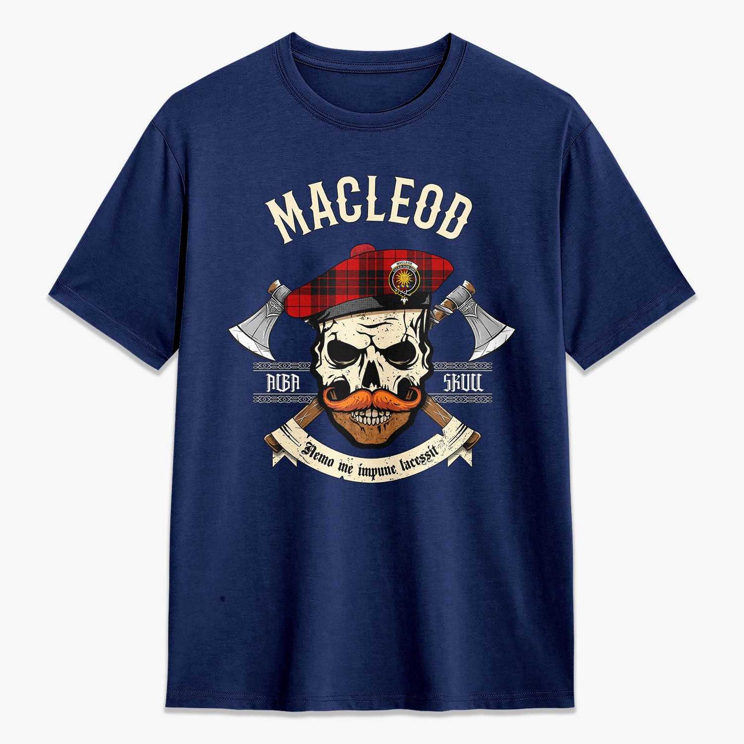 MacLeod of Raasay Tartan Crest 2D T-shirt - Alba Skull Style