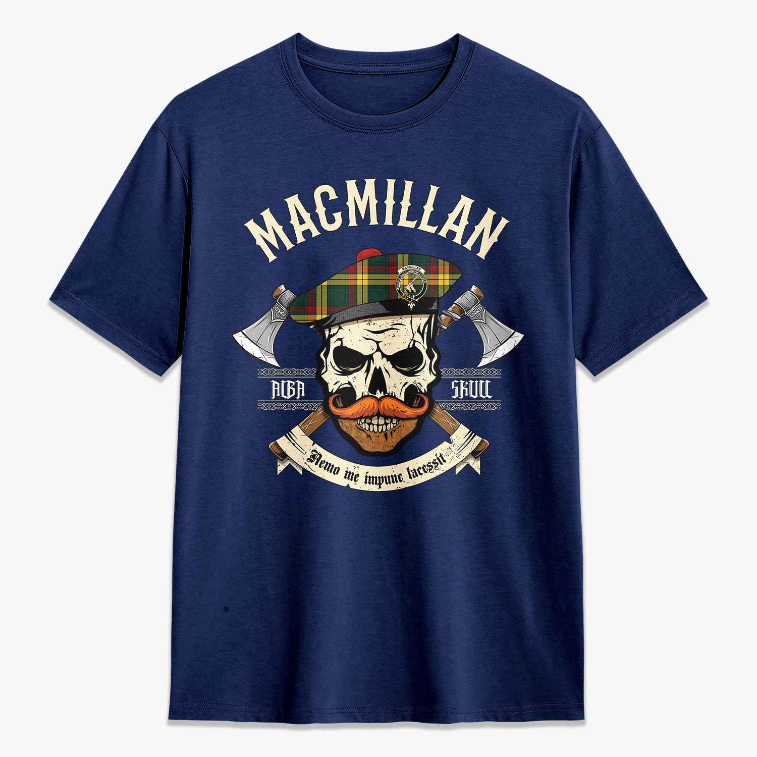 MacMillan Old Modern Tartan Crest 2D T-shirt - Alba Skull Style