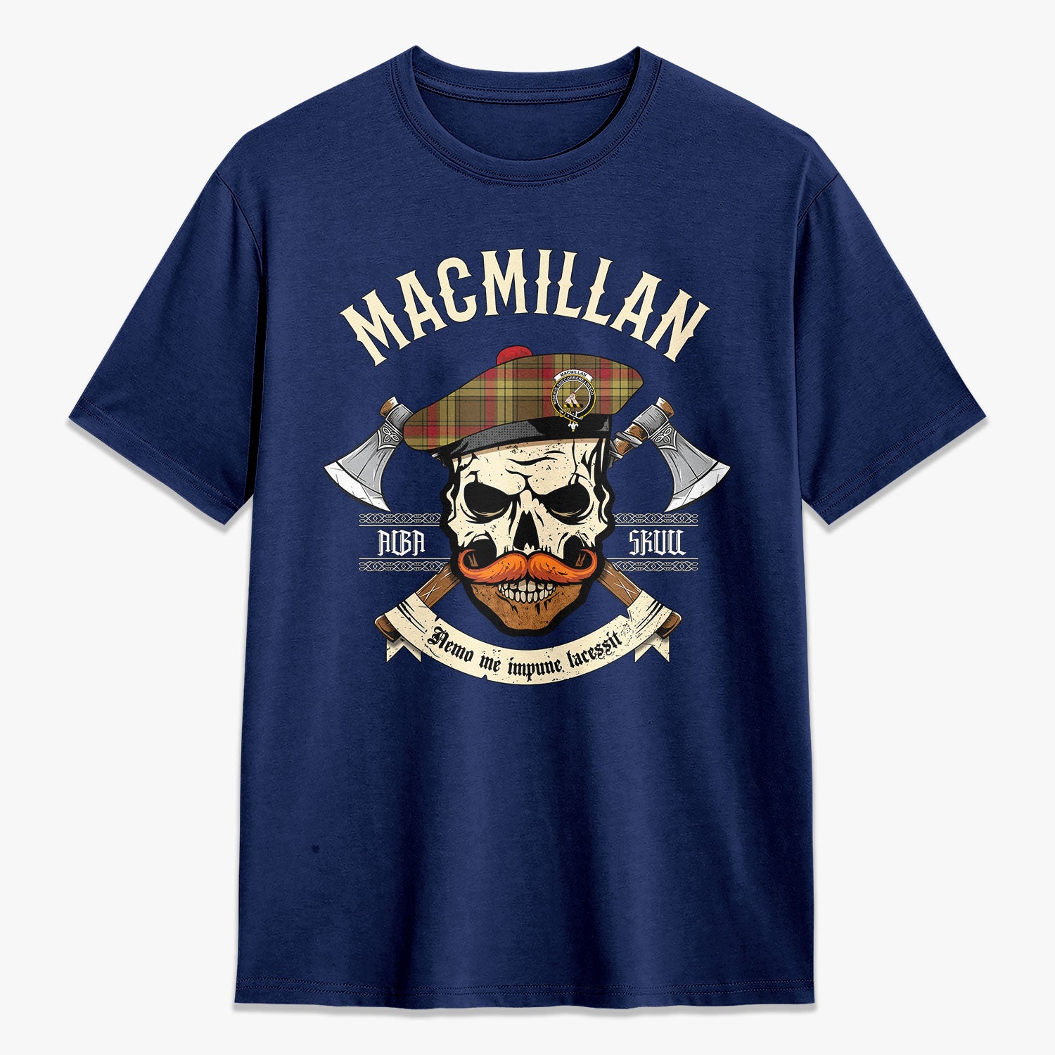 MacMillan Old Weathered Tartan Crest 2D T-shirt - Alba Skull Style