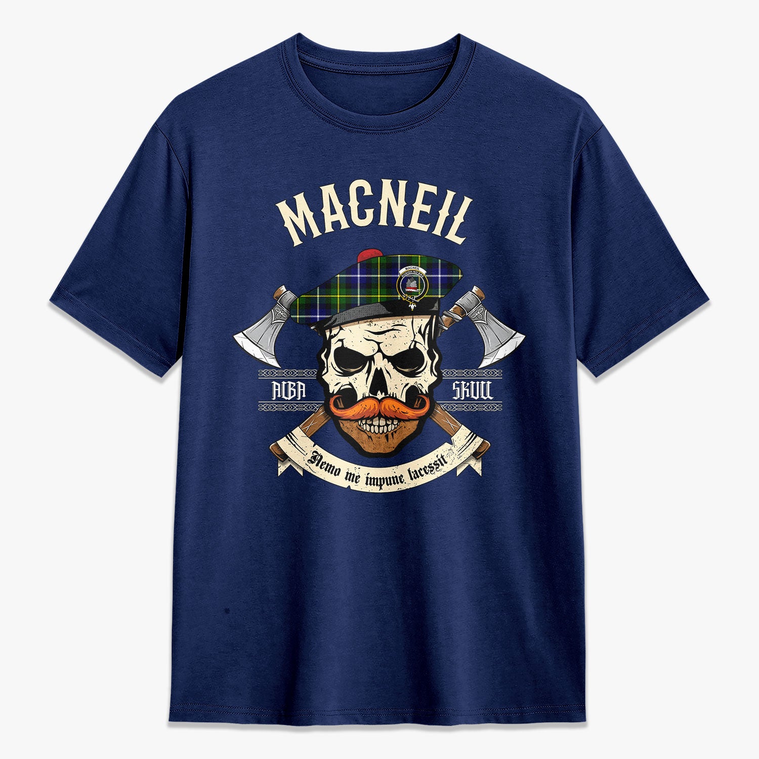 MacNeil of Barra Modern Tartan Crest 2D T-shirt - Alba Skull Style