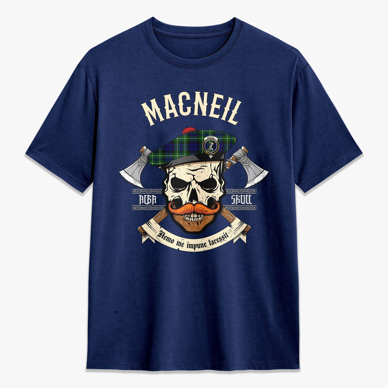 MacNeil of Colonsay Modern Tartan Crest 2D T-shirt - Alba Skull Style