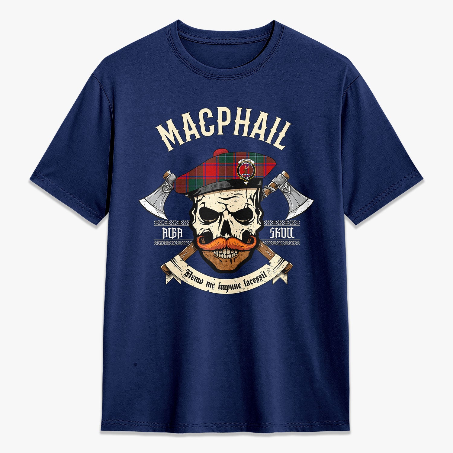 MacPhail Clan Tartan Crest 2D T-shirt - Alba Skull Style