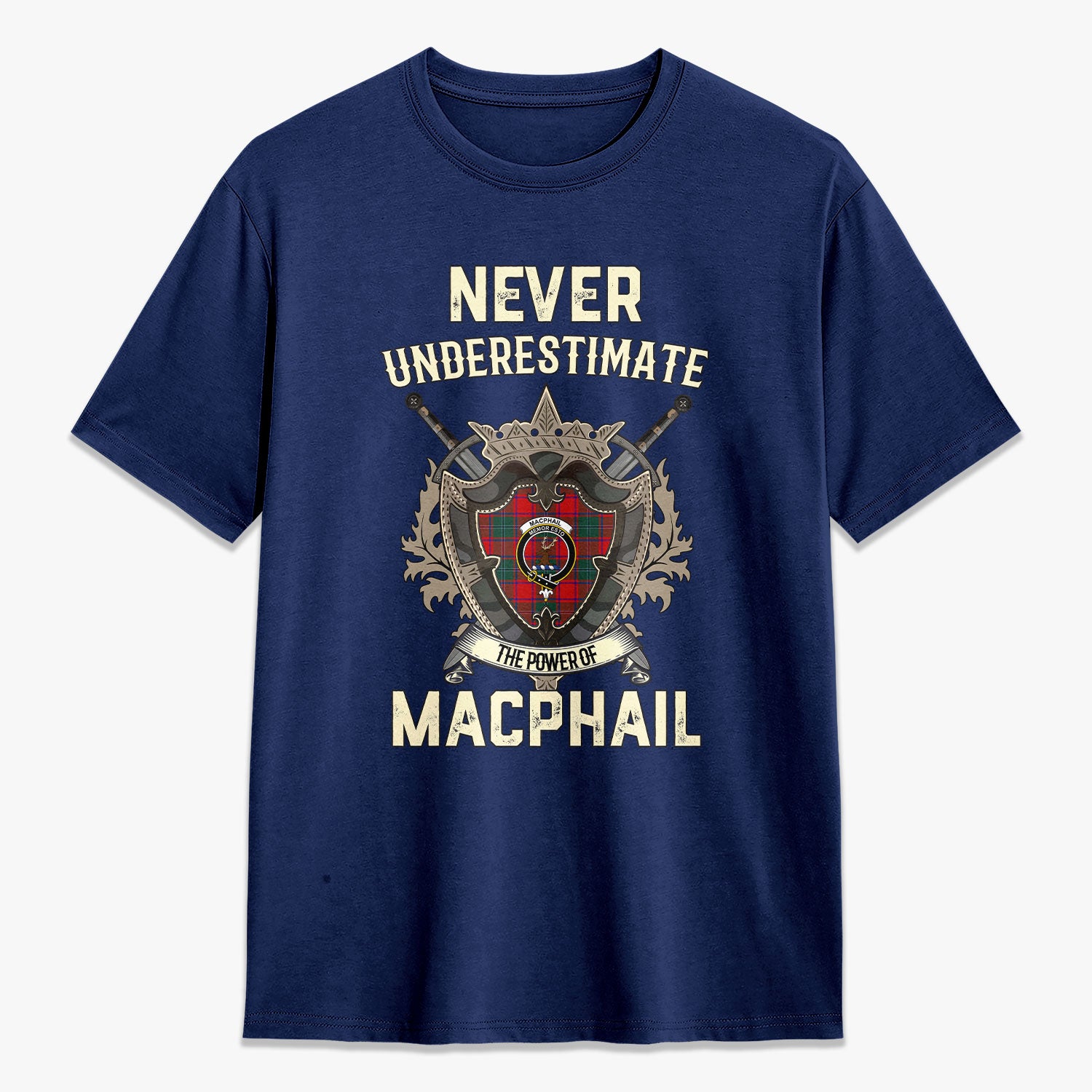 MacPhail Clan Tartan Crest 2D T-shirt - Never Underestimate Style