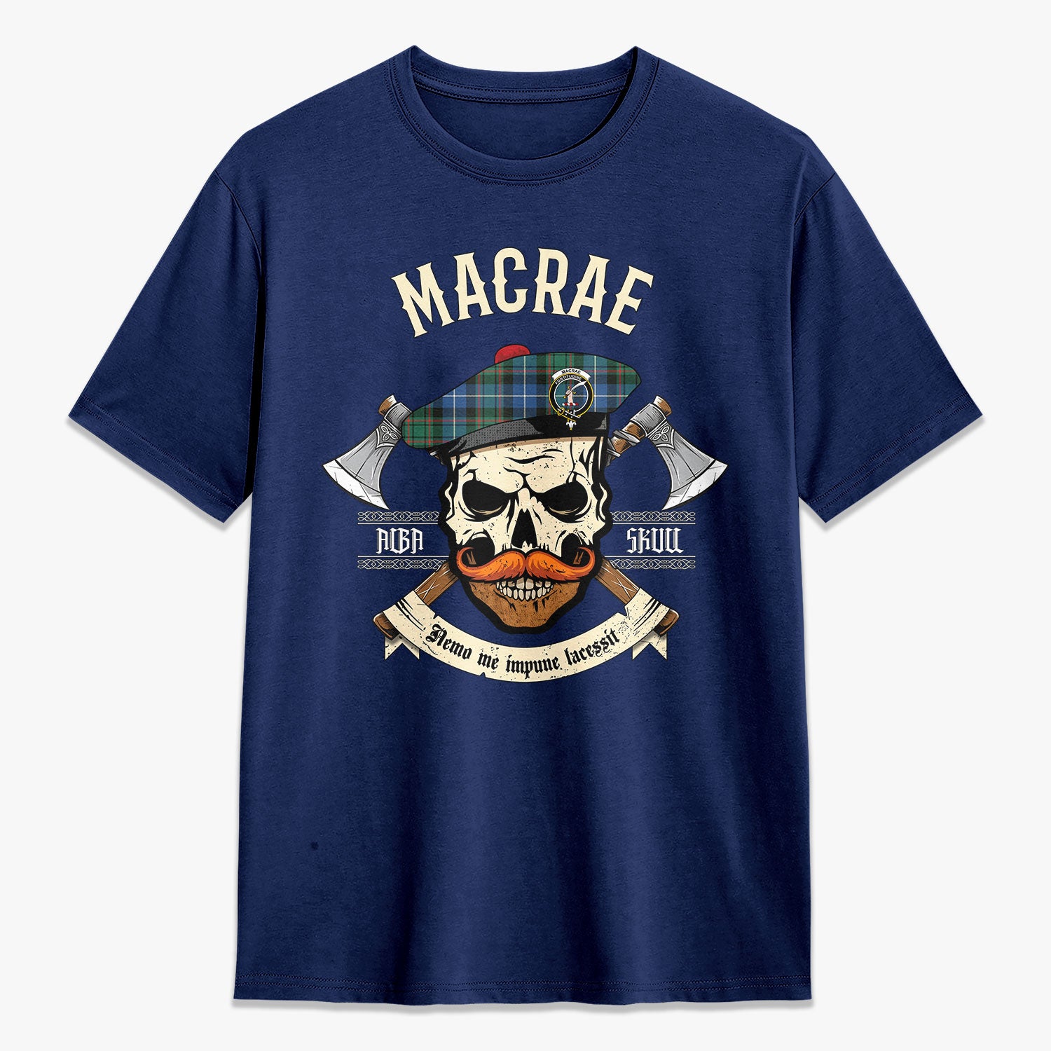 MacRae Hunting Ancient Tartan Crest 2D T-shirt - Alba Skull Style