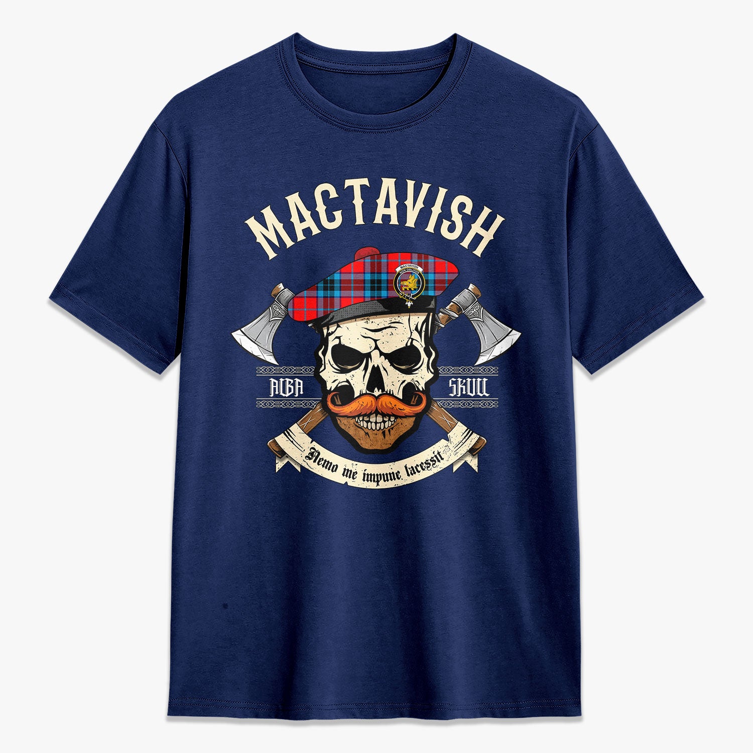 MacTavish Modern Tartan Crest 2D T-shirt - Alba Skull Style