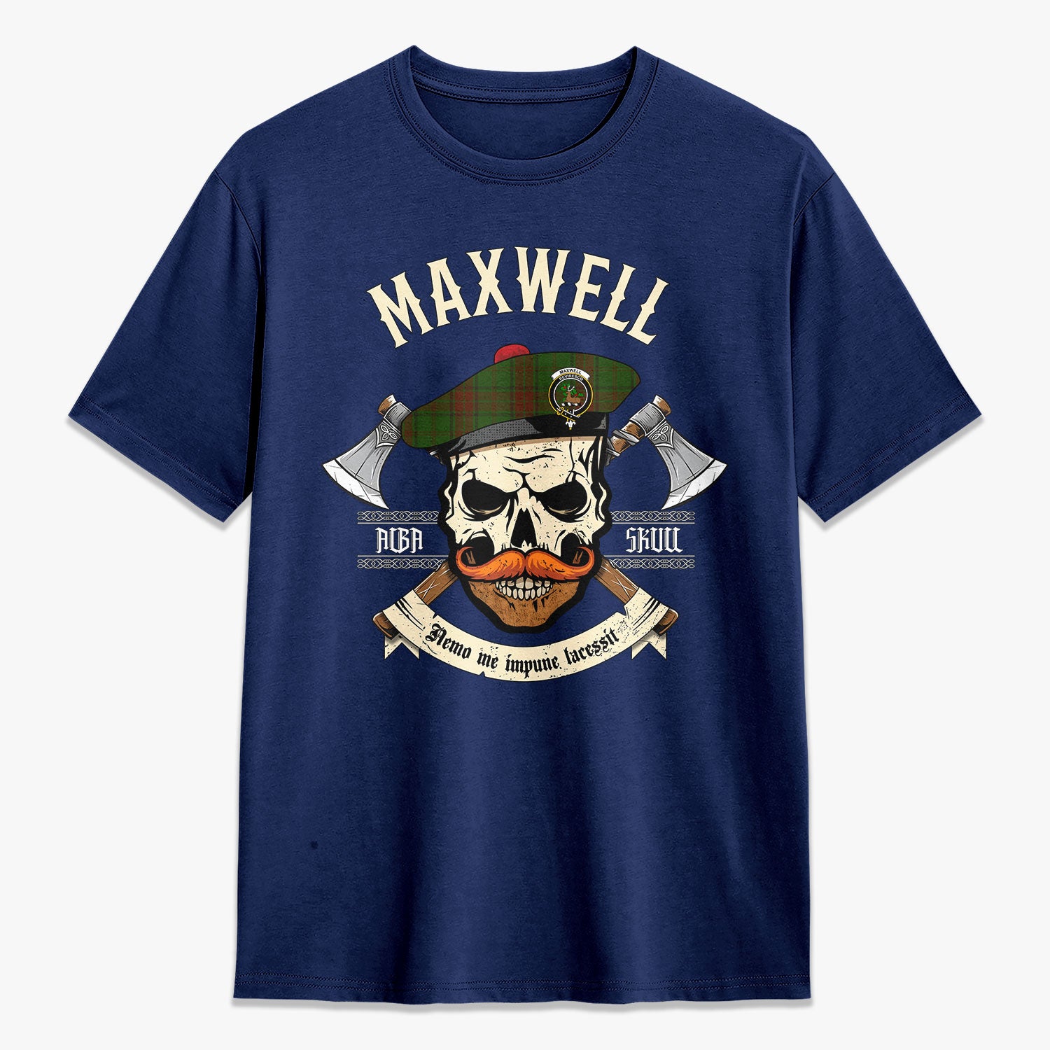 Maxwell Hunting Tartan Crest 2D T-shirt - Alba Skull Style