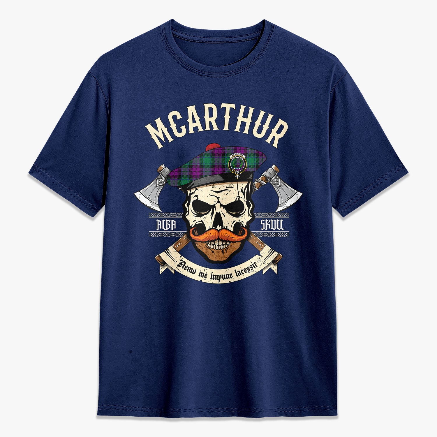 McArthur - Milton Tartan Crest 2D T-shirt - Alba Skull Style