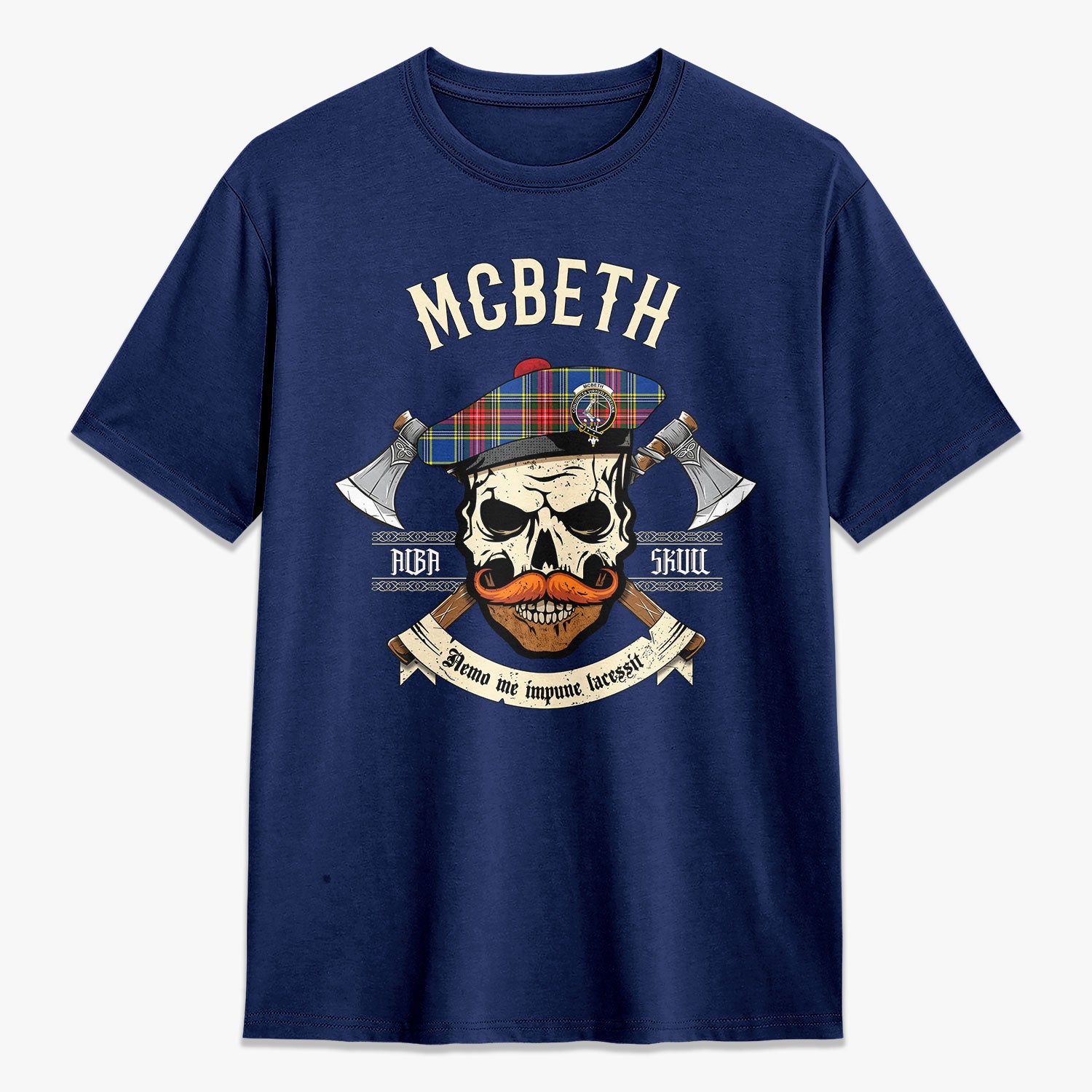 McBeth Modern Tartan Crest 2D T-shirt - Alba Skull Style