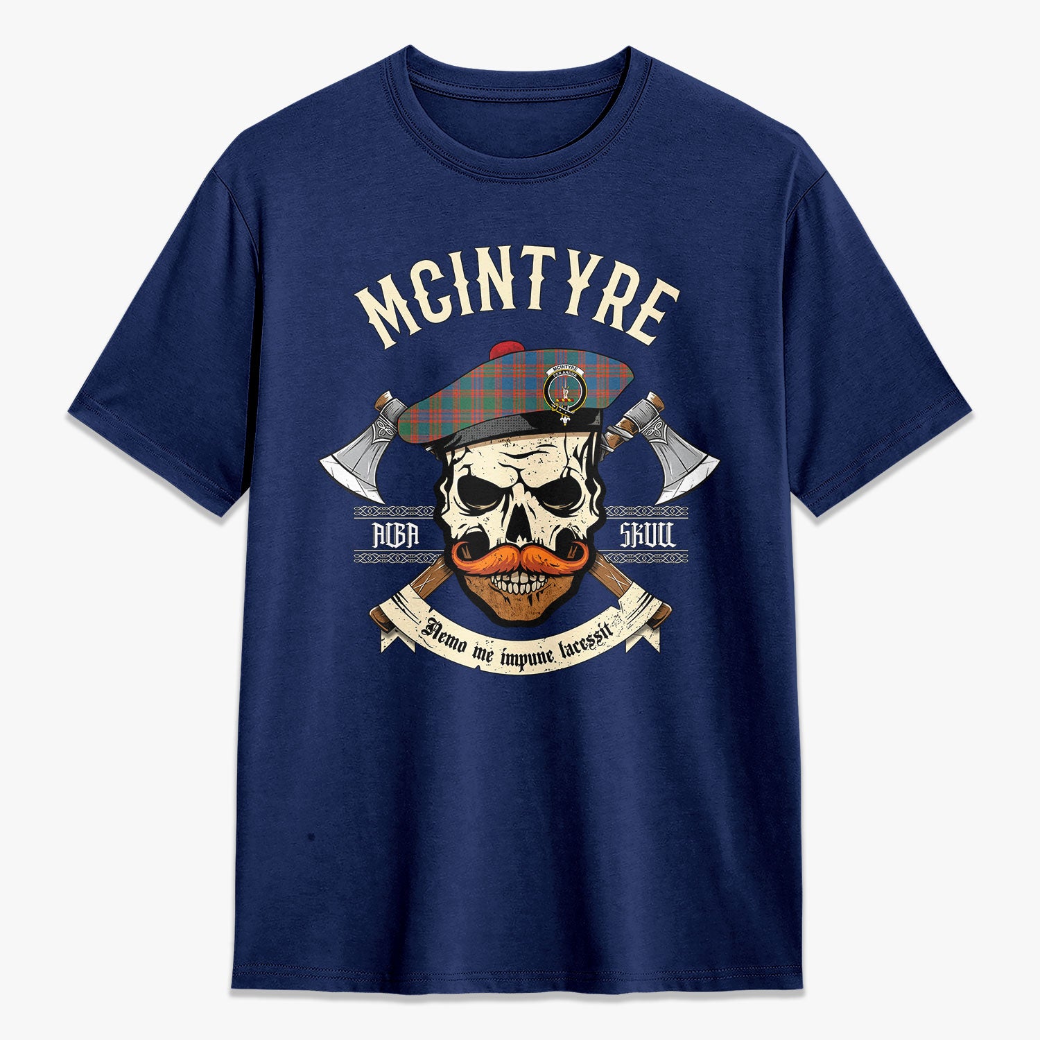 McIntyre Ancient Tartan Crest 2D T-shirt - Alba Skull Style