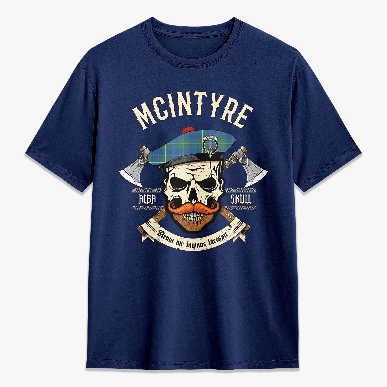 McIntyre Hunting Ancient Tartan Crest 2D T-shirt - Alba Skull Style