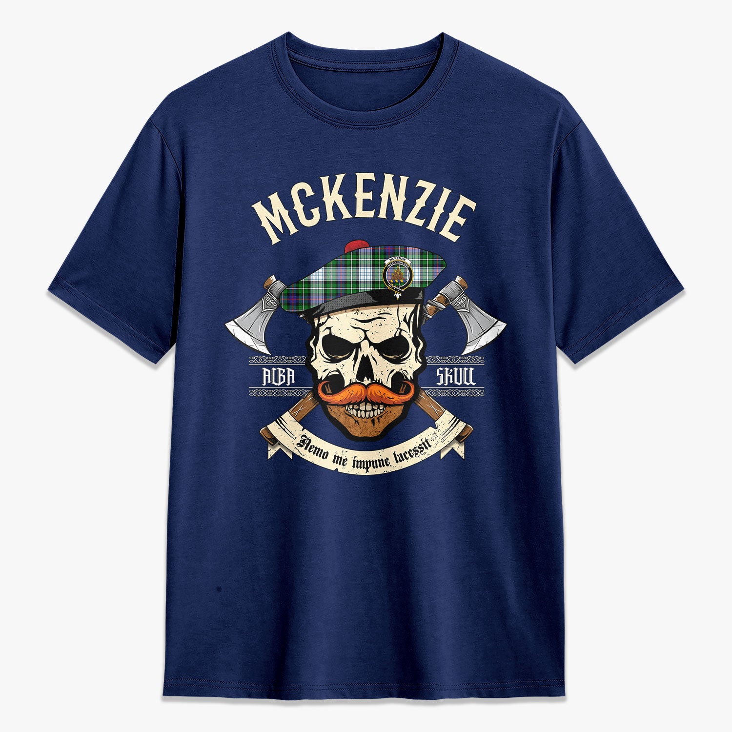 McKenzie Dress Modern Tartan Crest 2D T-shirt - Alba Skull Style