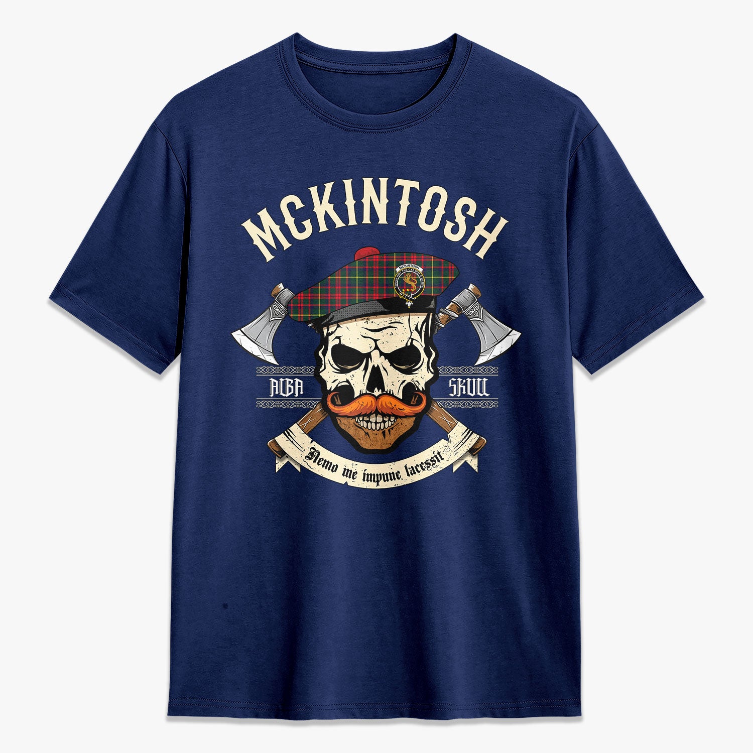 McKintosh Hunting Modern Tartan Crest 2D T-shirt - Alba Skull Style