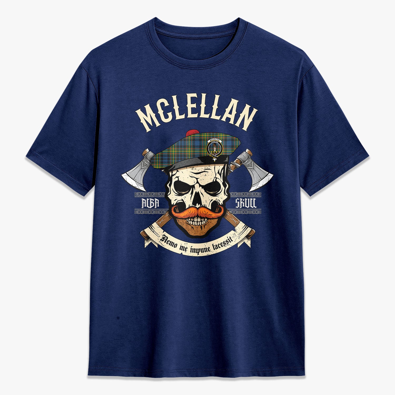 McLellan Ancient Tartan Crest 2D T-shirt - Alba Skull Style