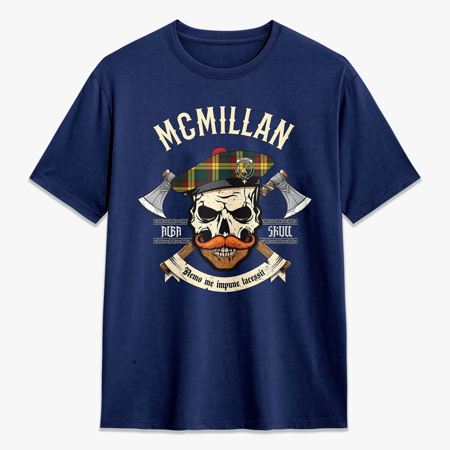 McMillan Old Modern Tartan Crest 2D T-shirt - Alba Skull Style