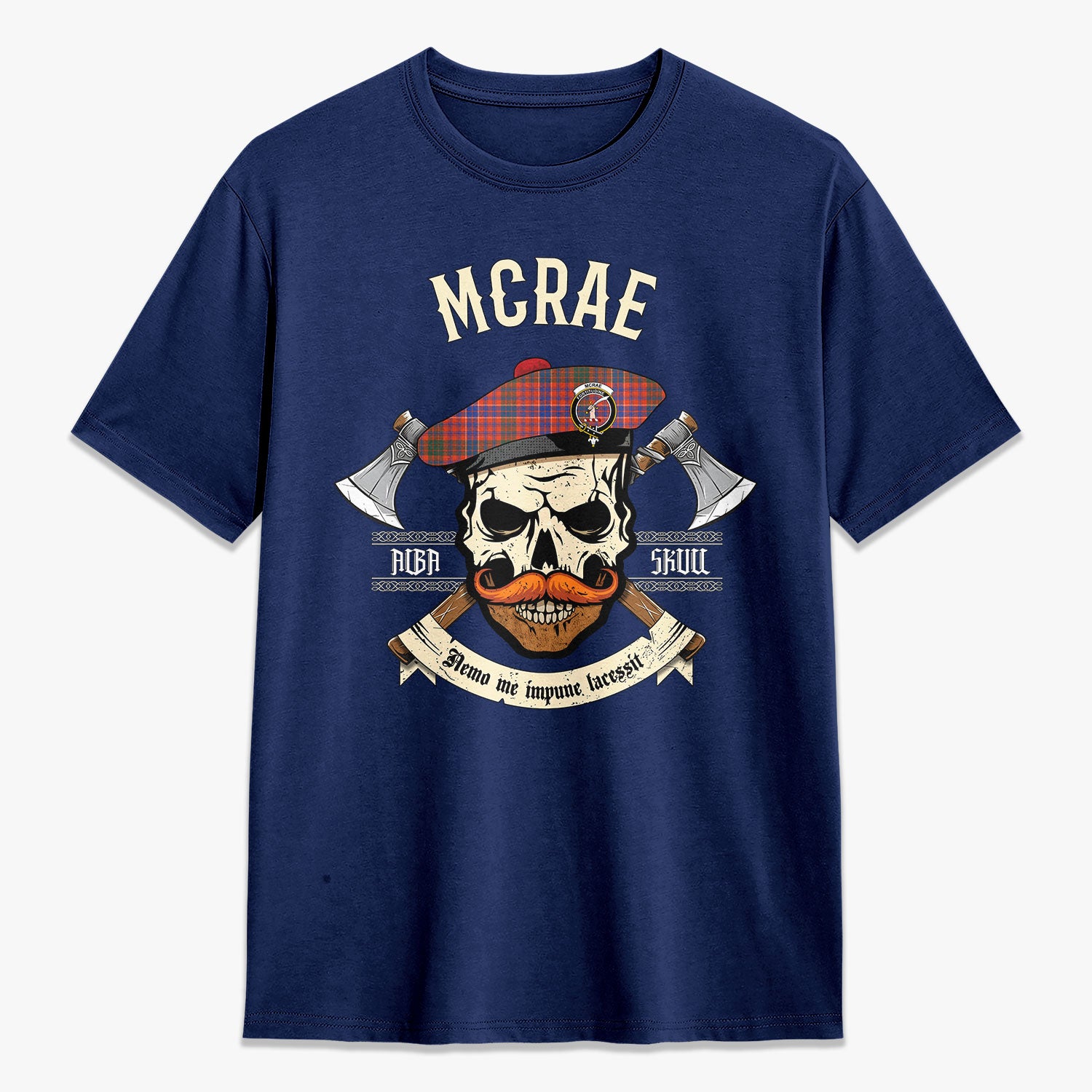 McRae Ancient Tartan Crest 2D T-shirt - Alba Skull Style