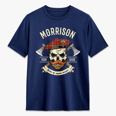 Morrison Red Modern Tartan Crest 2D T-shirt - Alba Skull Style