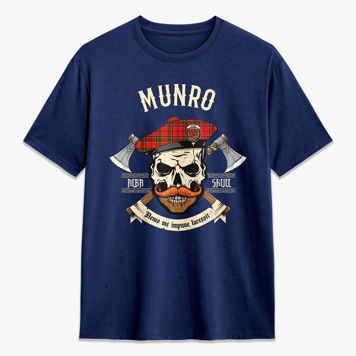 Munro Modern Tartan Crest 2D T-shirt - Alba Skull Style