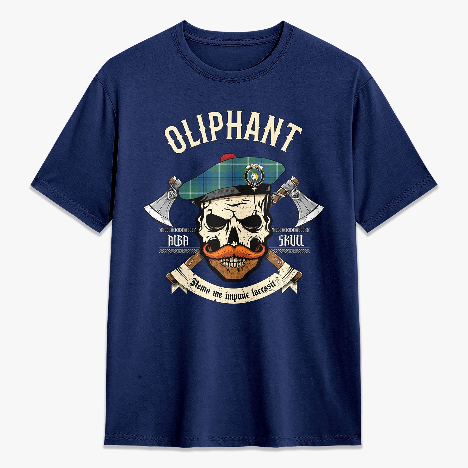 Oliphant Ancient Tartan Crest 2D T-shirt - Alba Skull Style