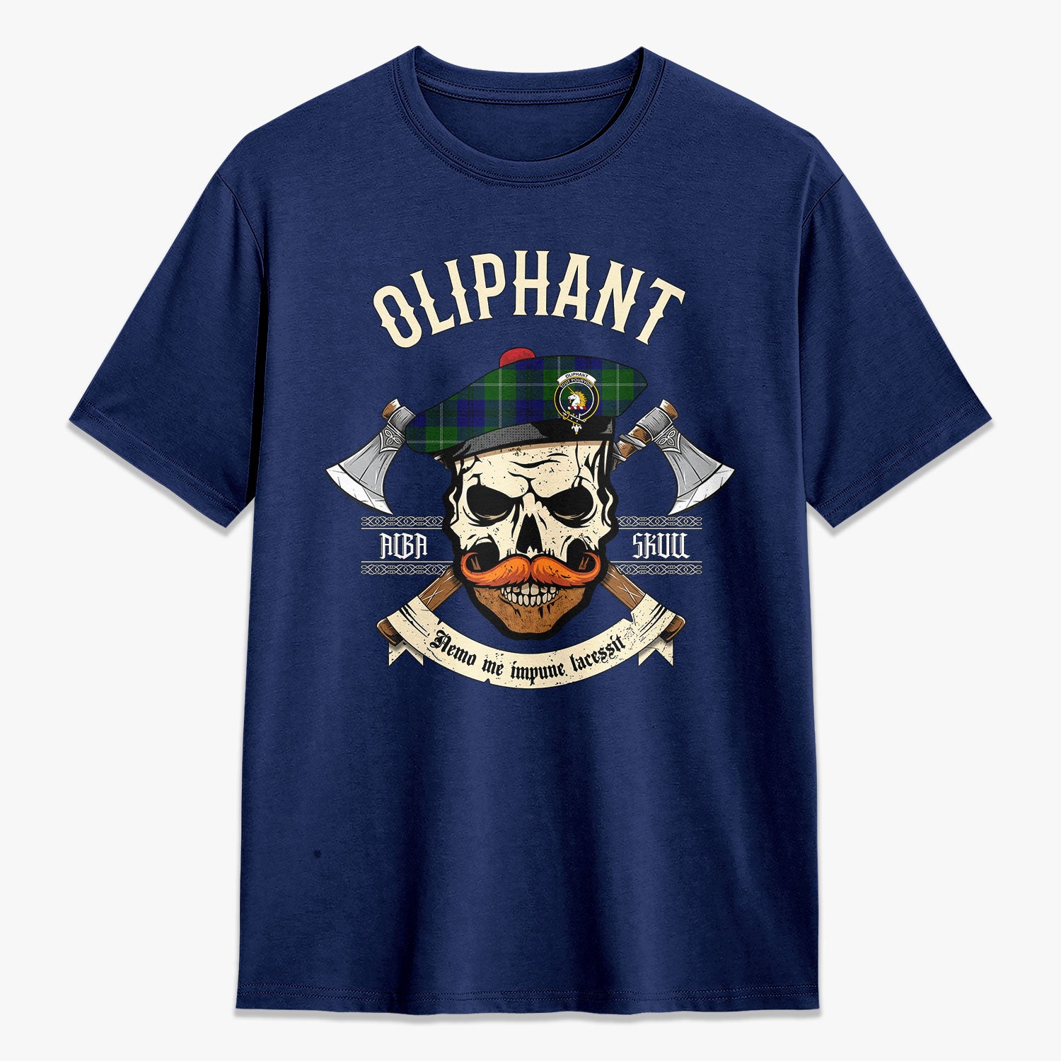 Oliphant Modern Tartan Crest 2D T-shirt - Alba Skull Style