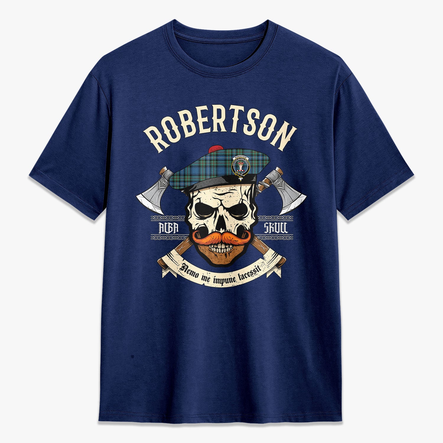 Robertson Hunting Ancient Tartan Crest 2D T-shirt - Alba Skull Style