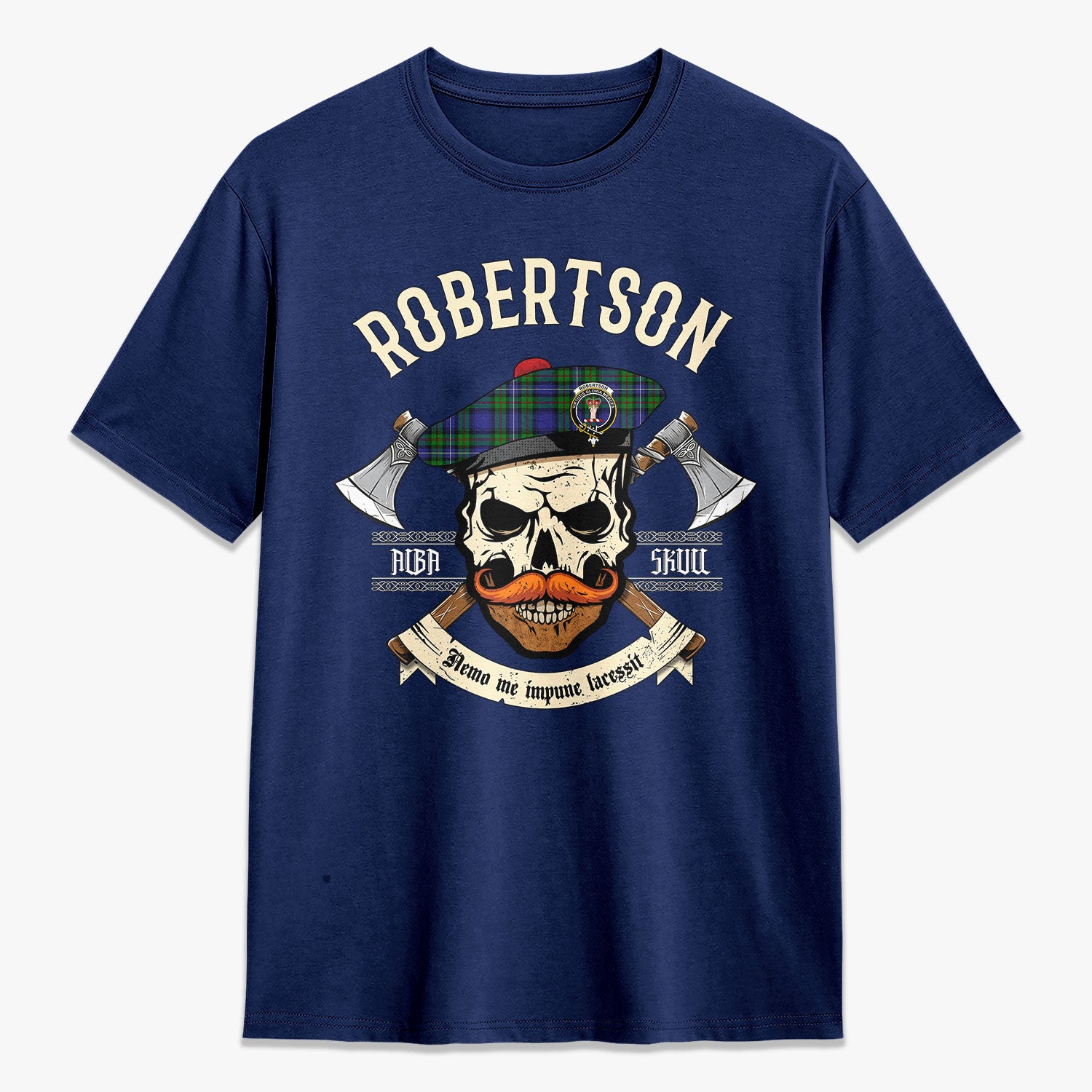 Robertson Hunting Modern Tartan Crest 2D T-shirt - Alba Skull Style