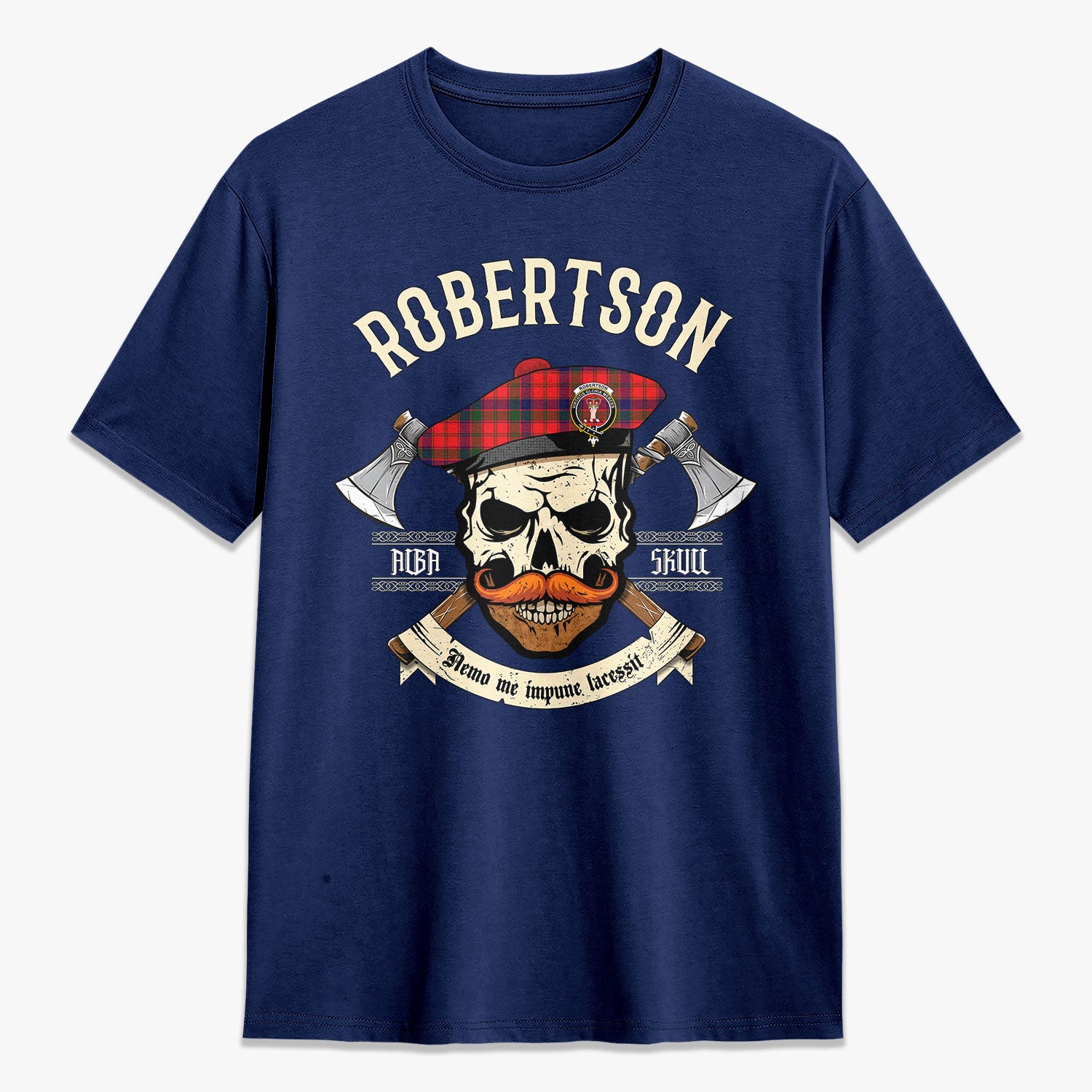 Robertson Modern Tartan Crest 2D T-shirt - Alba Skull Style