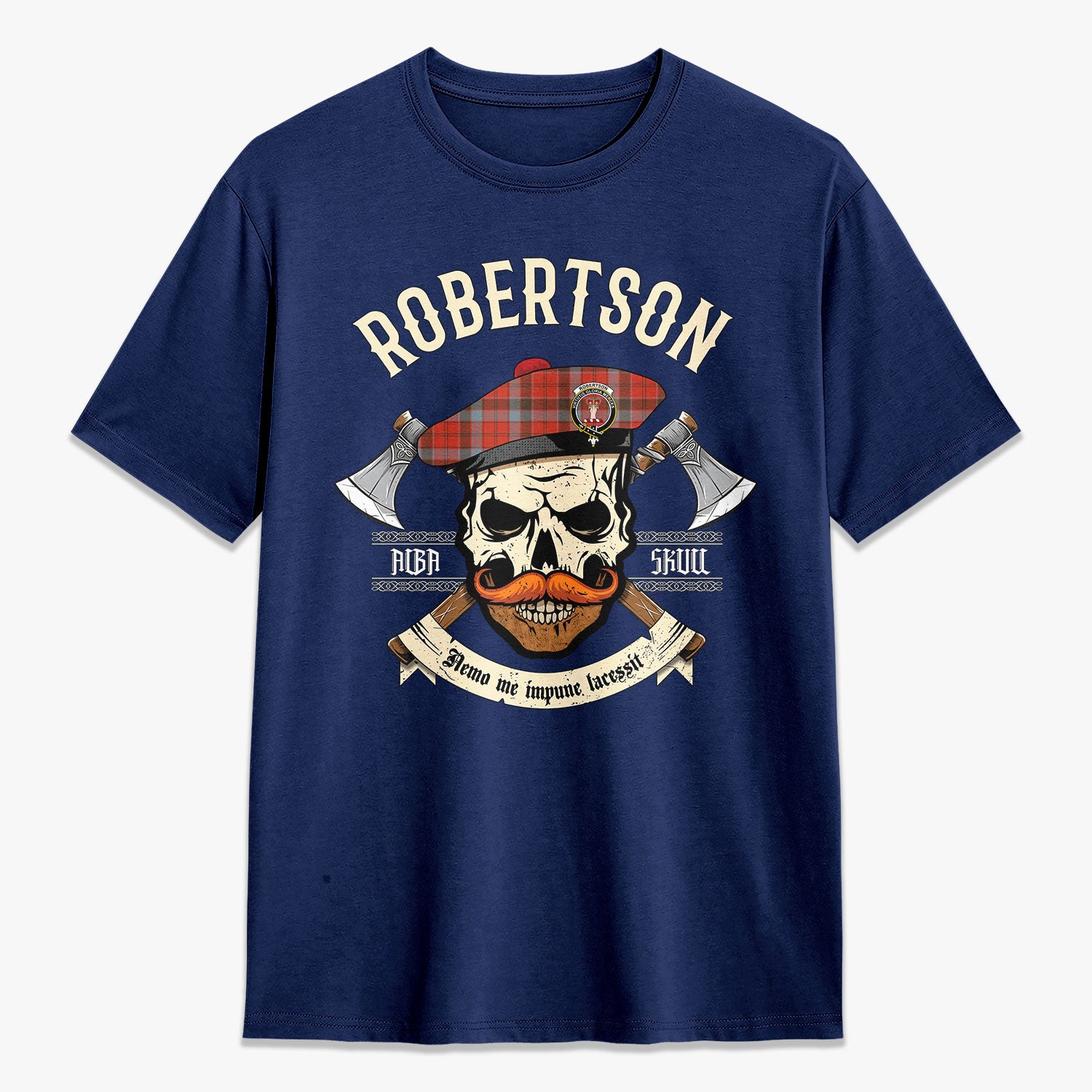 Robertson Weathered Tartan Crest 2D T-shirt - Alba Skull Style