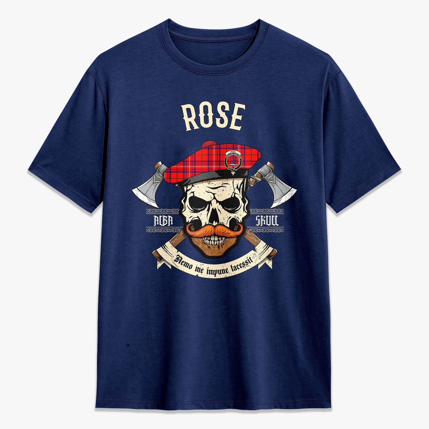 Rose Modern Tartan Crest 2D T-shirt - Alba Skull Style