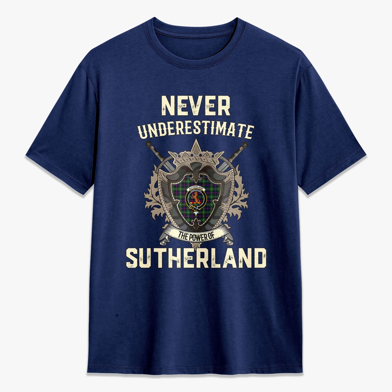 Sutherland Modern Tartan Crest 2D T-shirt - Never Underestimate Style